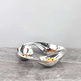 现代高级不锈钢银色兜形糖果盘 客厅茶几餐厅KTV家居装饰点心盘子