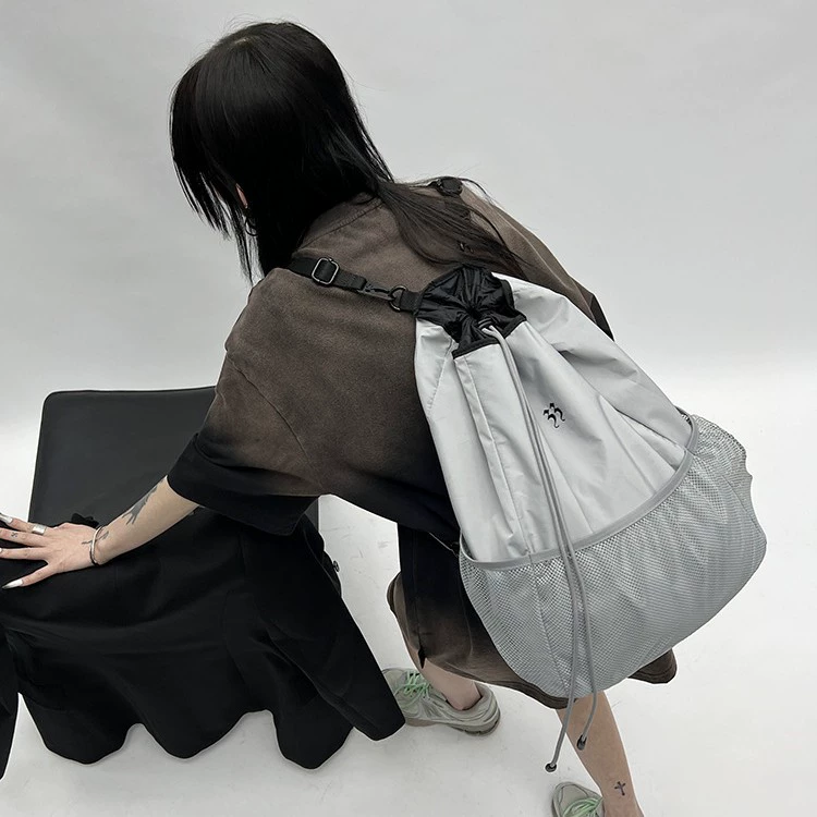 Nylon Drawstring Backpack, 3D Spacious Design, 40×35×17 cm, Lightweight 0.3 kg