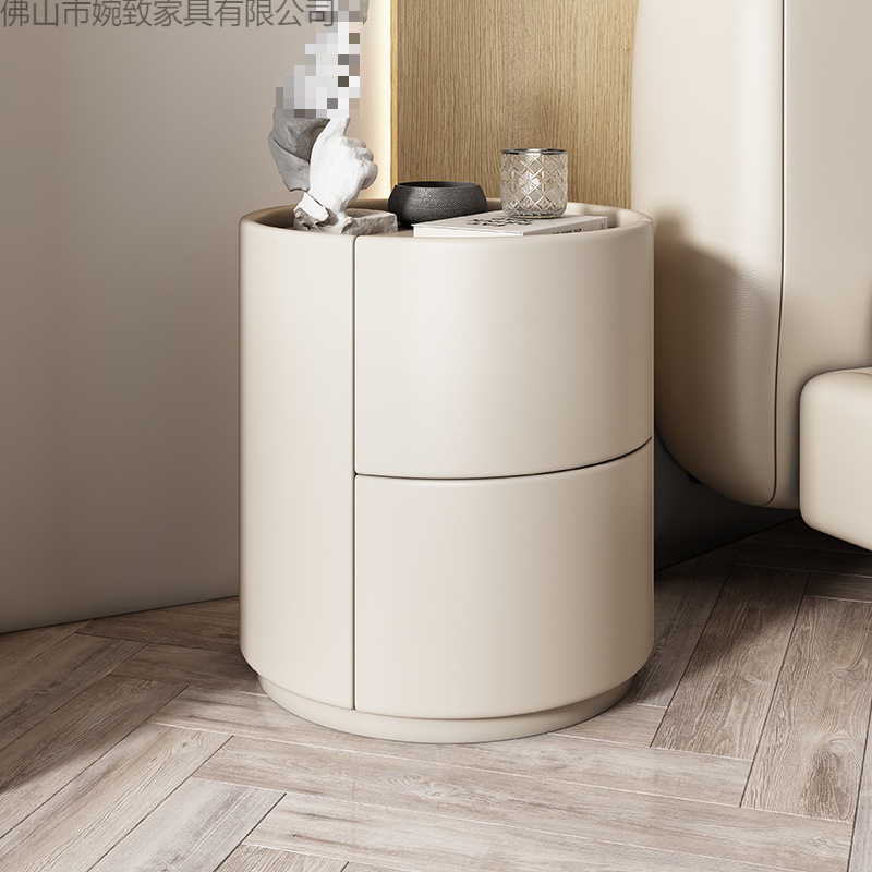 Italian-Style Light Luxury Minimalist Modern Small Internet-Famous Fully Assembled Round Solid Wood High-End Minimalist Ins-Style Bedroom Nightstand