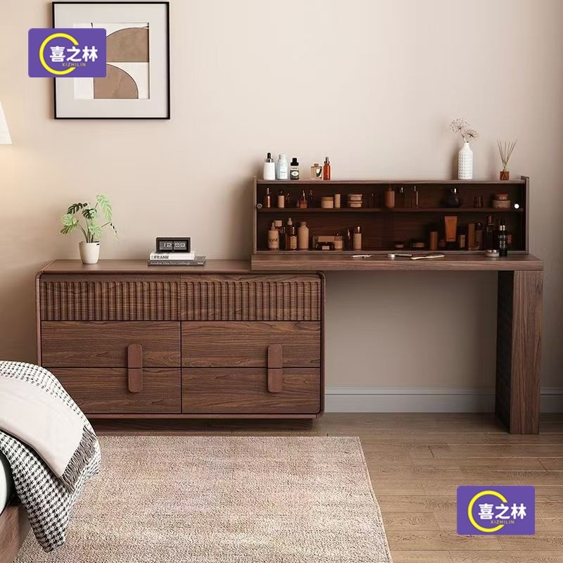 Integrated Makeup Table, Bedroom Bedside Storage, Small Apartment Trendy New Chinese-Style Solid Wood Dressing Table, New Model Home-Use Chest of Drawers