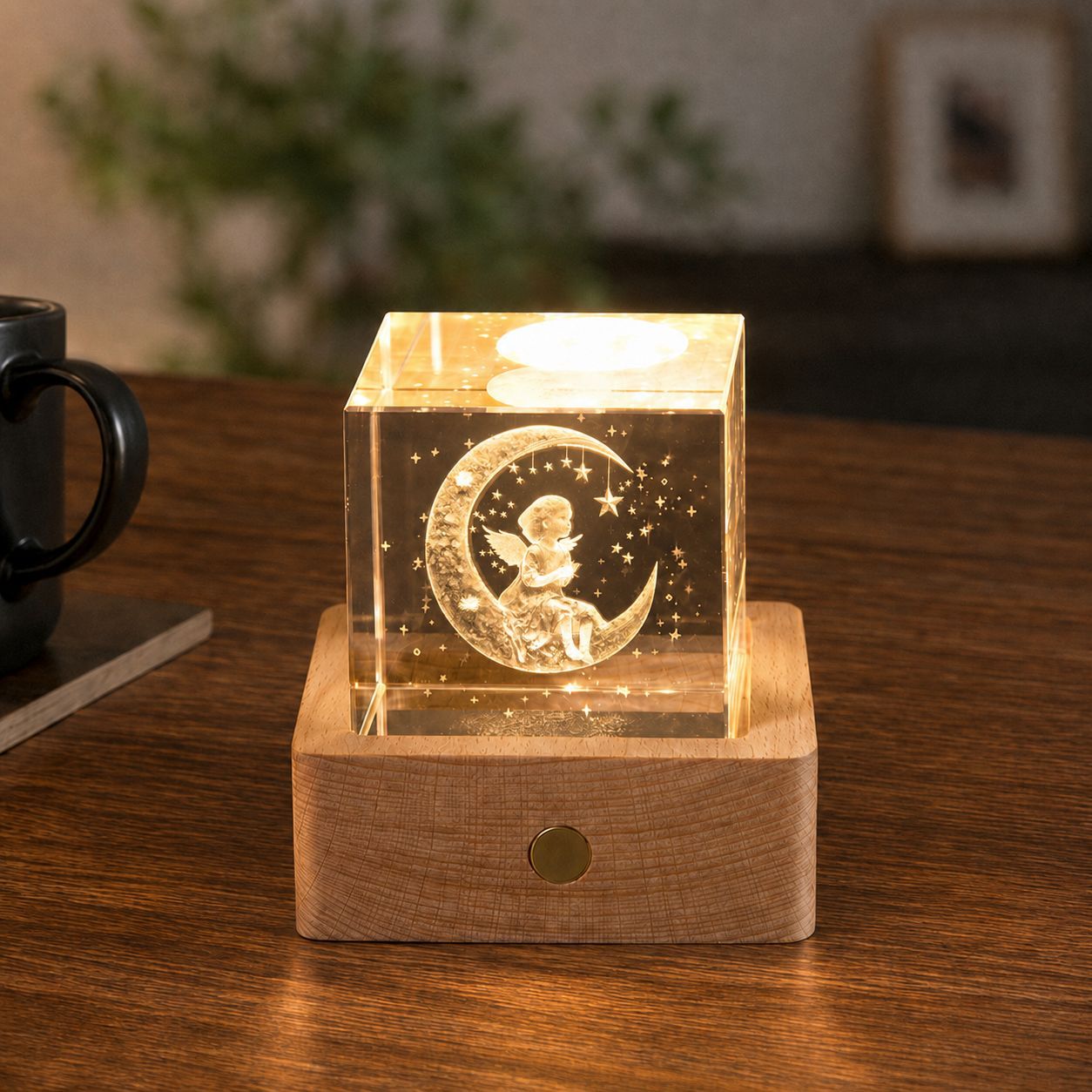 Lámpara de Noche de Cristal con Forma de Nube, Cubo Pequeño de Cristal, Adorno Creativo para Escritorio, Lámpara de Noche, Árbol de Cristal, Regalo para Niña, Transfronterizo