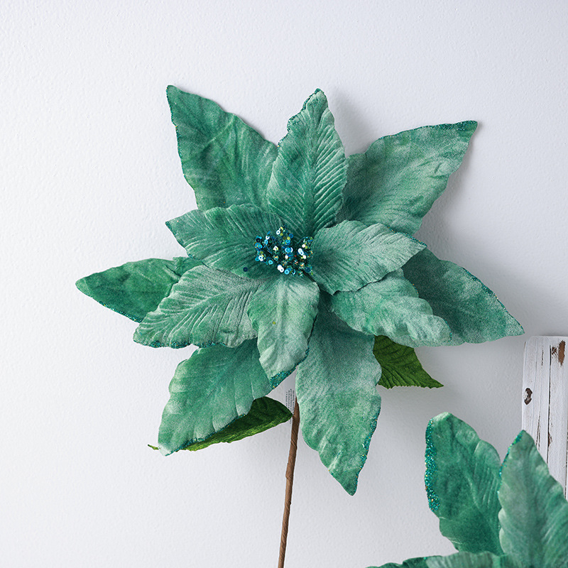 Nuevos productos transfronterizos de flores de Navidad verdes 40cm supergran tamaño de alta calidad fijación de diseño de flores decoración de árbol de Navidad