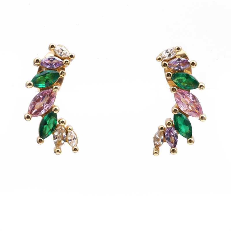 Transfronterizo europeo y americano cobre chapado en oro colorido ZIRCON forma de gota de agua geométrica pendientes de nicho femenino ZIRCON verde