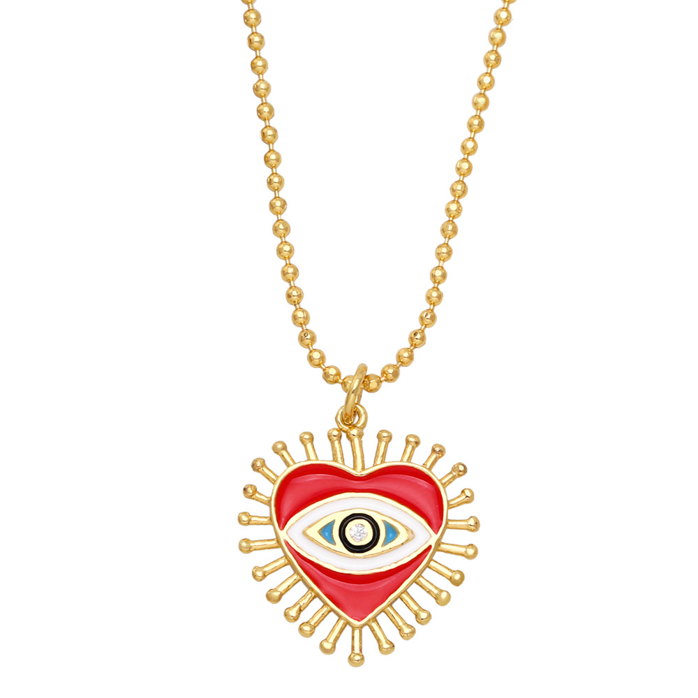 Fashion Devilu0027S Eye Heart Shape Copper Pendant Necklace Enamel Copper Necklaces