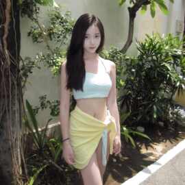 大渔 纯欲撞色抹胸挂脖裙式三件套比基尼海边度假温泉分体泳衣女