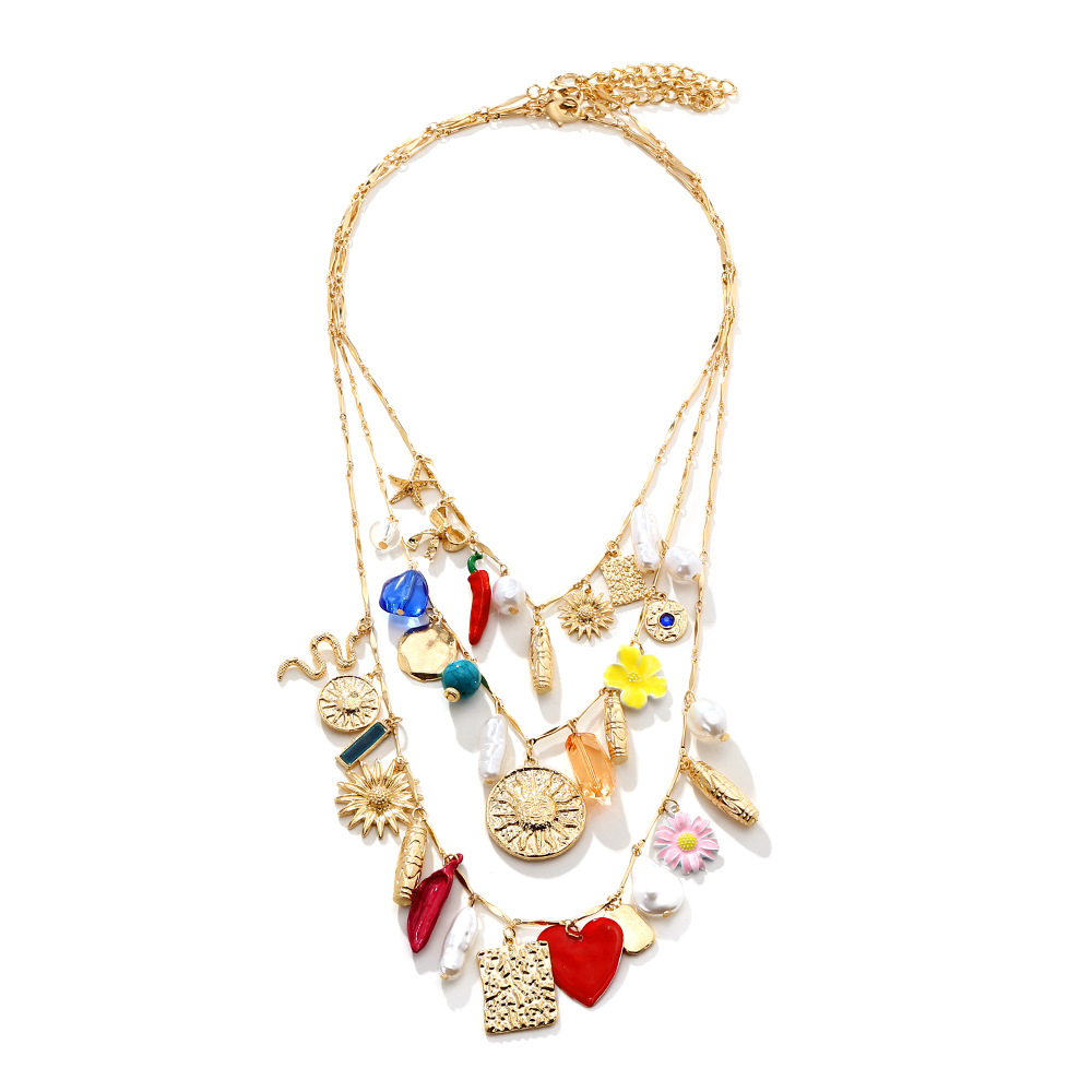 Collar multicapa serpiente corazón perla estilo europeo casual_voghion.com