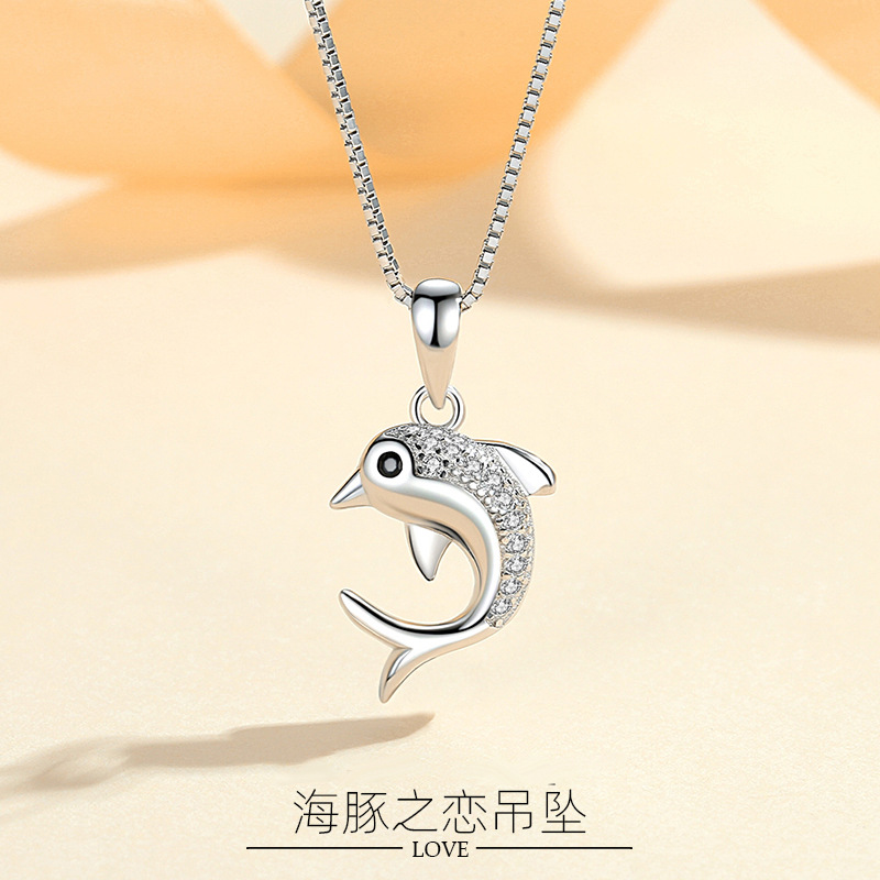 Nueva Luz de lujo nicho diseño sentido ins simple collar de temperamento S925 plata esterlina delfín colgante cadena clavícula femenina