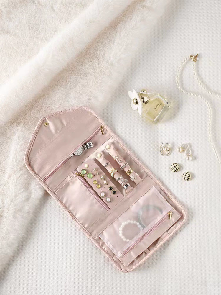 Folding universal necklace, earrings, accessory, handheld storage bag, storage system for traveling