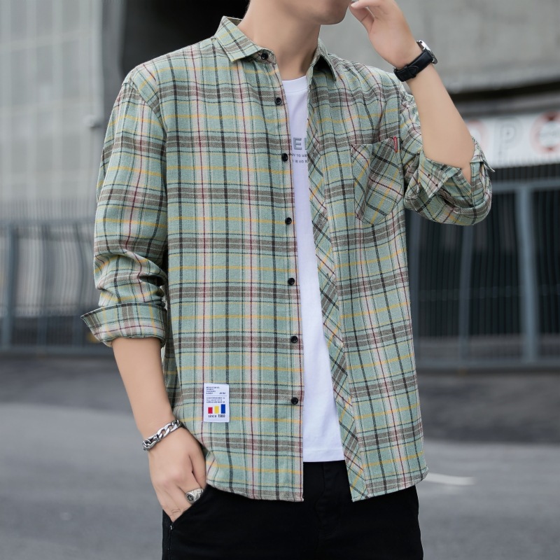 2023 camisa a cuadros suelta de los hombres abrigo de otoño estudiante camisa de manga larga camisa casual de los hombres entrega de una sola pieza