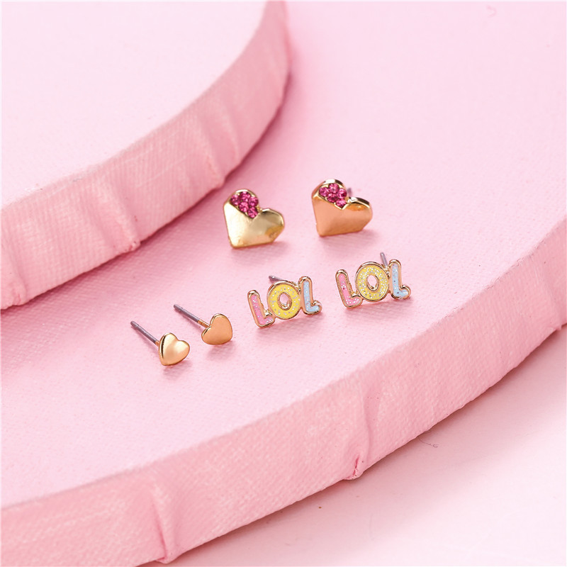 Cartoon Style Heart Shape Alloy Plating Girlu0027S Ear Studs 3 Pairs