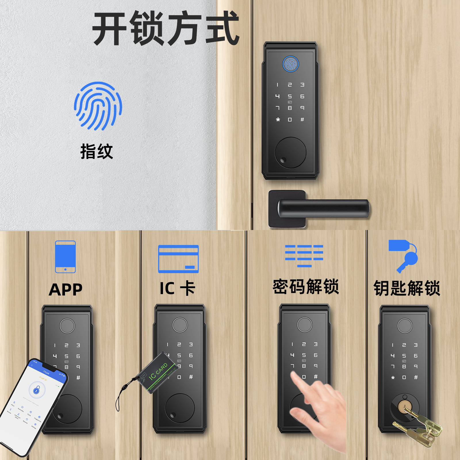 2023新款美式呆锁智能锁 暗锁电子锁闭锁木门锁指纹锁tuya ttlock-阿里巴巴