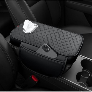 Car Armrest Box Booster Pad with Tissue Box and Mobile Phone Storage Bag Universal Central Armrest Box Cover