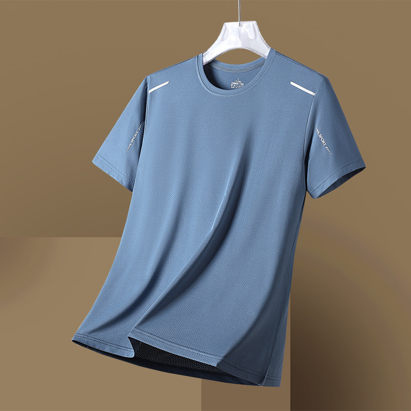 Nuevas camisetas de hielo de tamaño grande para hombres de manga corta secado rápido, blusa de malla transpirable, media manga deportiva delgada de verano.