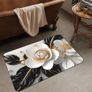 Cross-Border 3D Floral Bathroom Diatomaceous Earth Floor Mat, Water-Absorbent, Non-Slip, Quick-Drying Foot Mat, Bathroom Entrance Door Mat