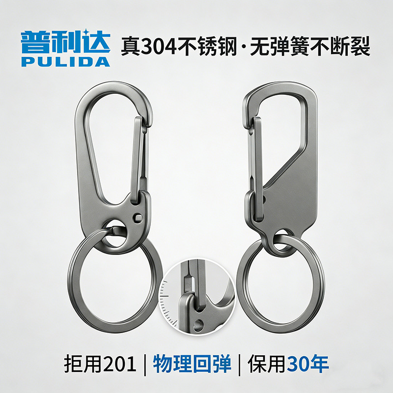 Prida 304 Stainless Steel Keychain, Sandblasted, Spring-Free Structure, Break-Resistant and Durable, Wholesale in Stock