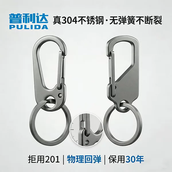 Prida 304 Stainless Steel Keychain, Sandblasted, Spring-Free Structure, Break-Resistant and Durable, Wholesale in Stock