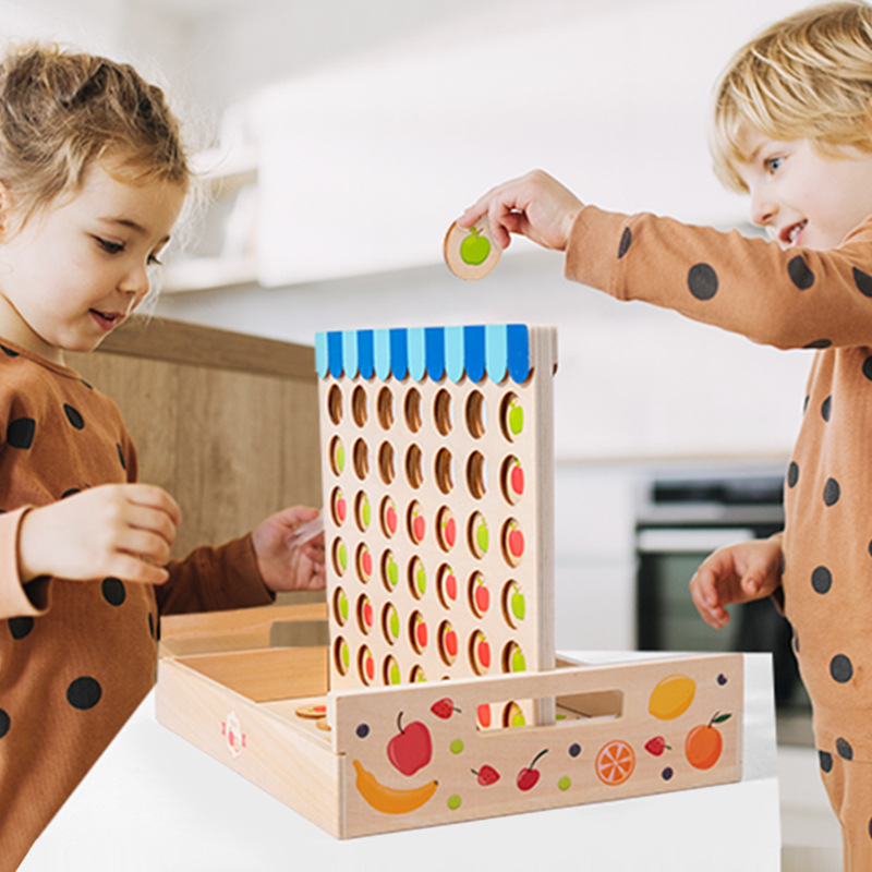 Desarrollo de la inteligencia infantil mesa de ajedrez interactivo madera tridimensional fruta juegos de ajedrez infantil juegos de puzzle al por mayor