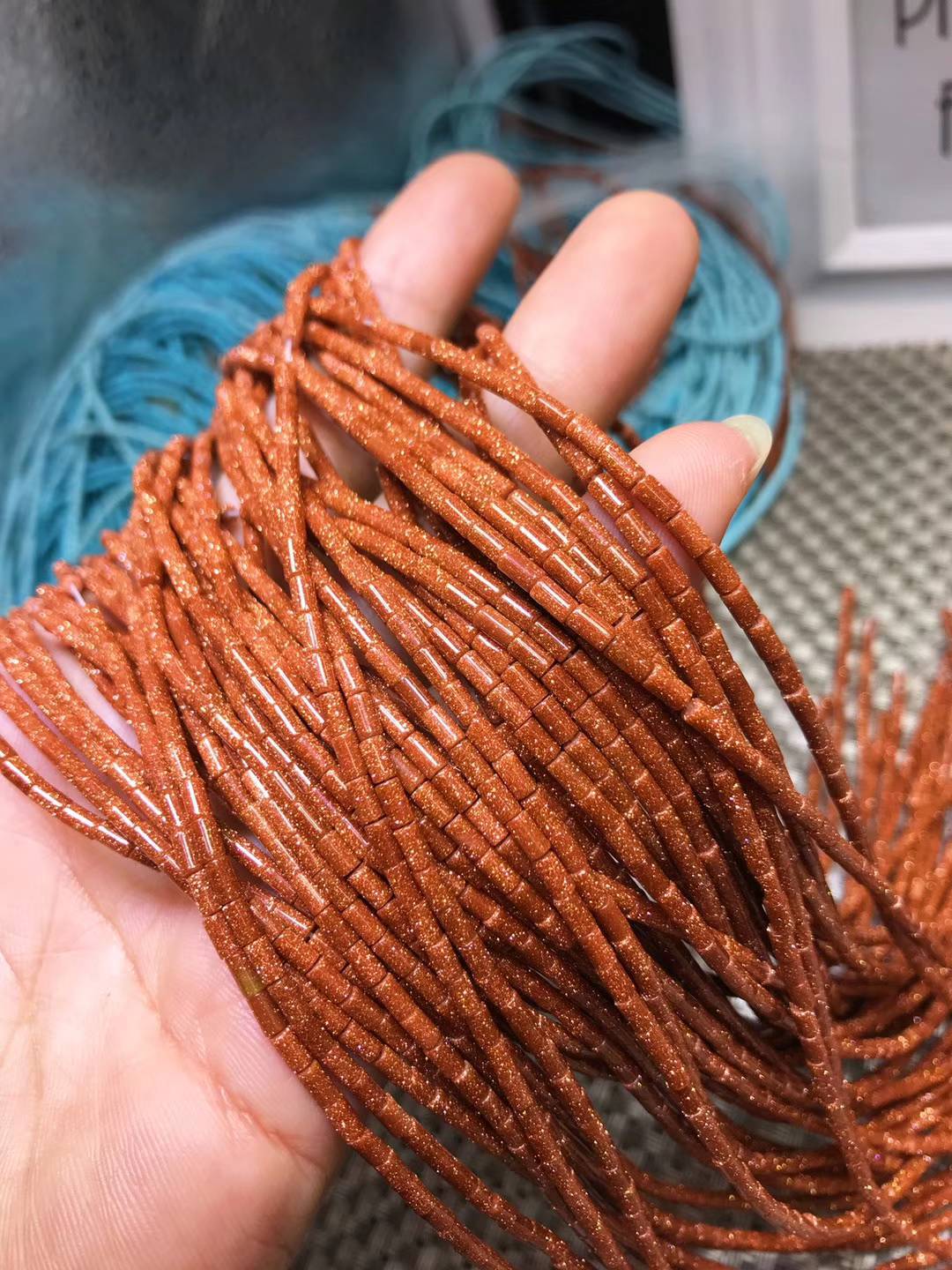 天然金沙石砂石桶珠 散珠水晶珠子 DIY手工饰品蓝沙石半成品串珠
