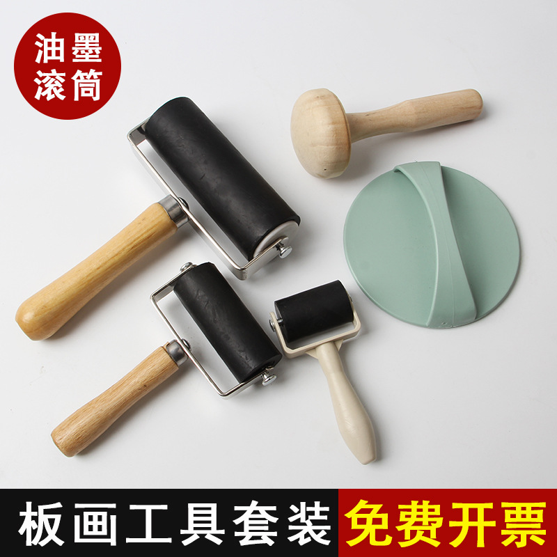 Printmaking Rubbing Tool Ink Roller Rubber Roller Paint Roller Brush Woodblock Painting Wood Mushroom Student Art