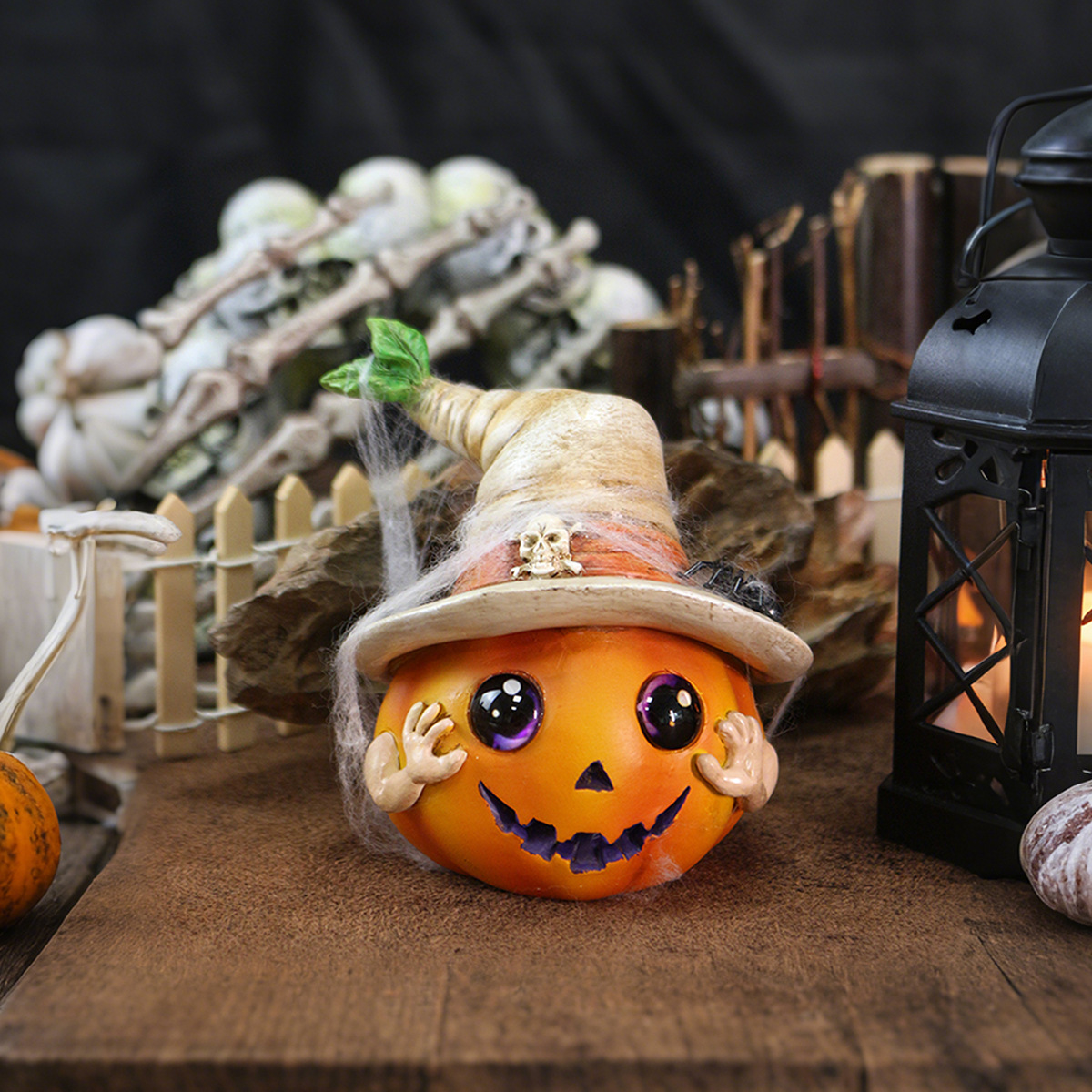Halloween Decorations Hat Pumpkin Resin Festive Atmosphere Decoration Ornaments Resin Halloween Atmosphere Arrangement 