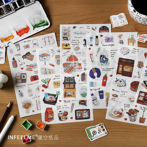 Infeel.me Japanese paper stickers travel sketch series travel small items handbook decoration diy stickers 6 styles