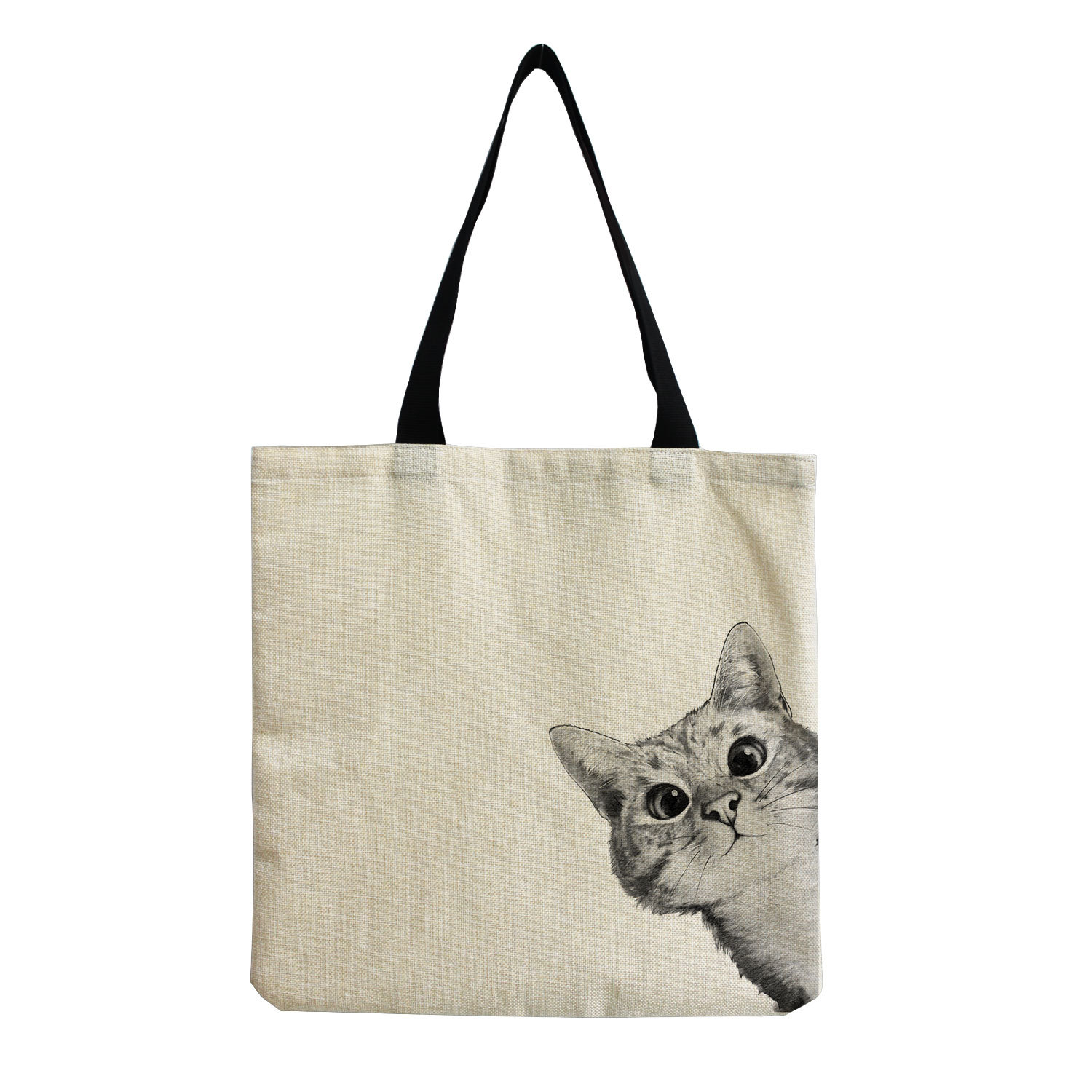 61g Weight Open Closure Type Double Handle Strap Type Tote Bag Bags Type Casual, Daily, Shopping Occasion cotton and linen Material Cat Pattern All Seasons Season Women's Gender Cute Style Square Shape Women's Cotton And Linen Cat Cute Square Open Tote Bag 3