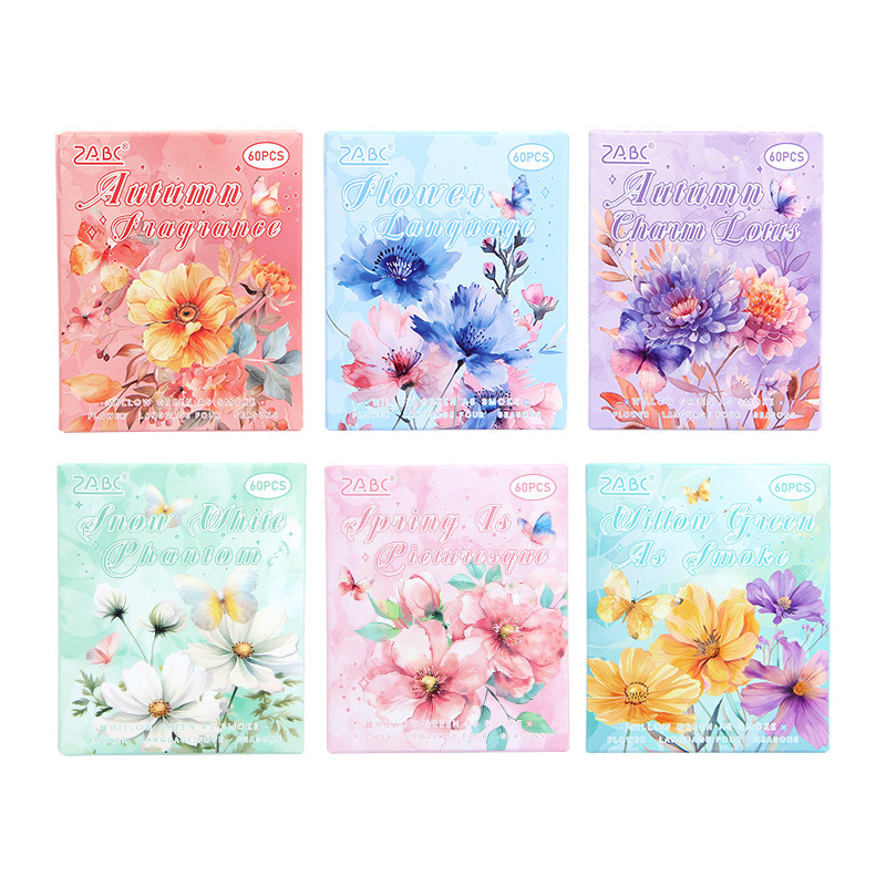 Cuatro estaciones flores transparentes pegatinas de caja impermeable pet diy pegatinas de diario pegatinas de flores retro pegatinas de plantas