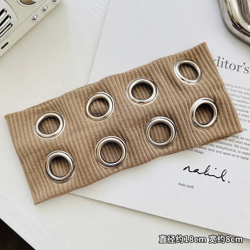 Transfronterizos europeos y estadounidenses correa de cabello personalizada correa de cabello metálica hueca retro banda de cabello elástica punk ancha para mujeres toques de cabello