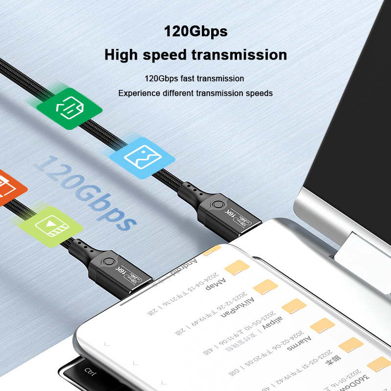 Cable de datos Thunderbolt 5 de función completa, 240W, con pantalla digital USB5, compatible con Thunderbolt 5/4, admite 16K60HZ y 120G.