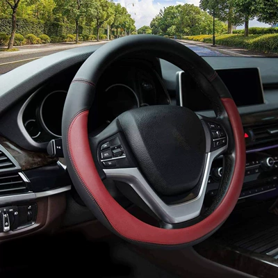 Cross-border soft car steering wheel Steering wheel cover - wine-red-38cm