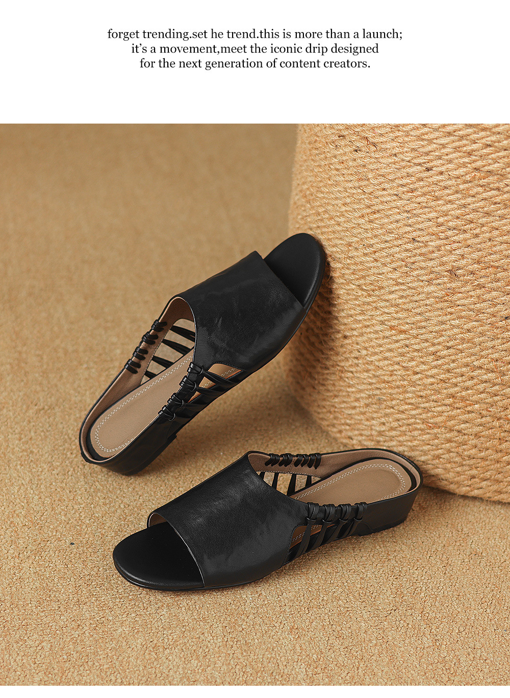 Sandal nữ quai chữ V hở mũi gót thấp mùa hè — đen chi tiết 18