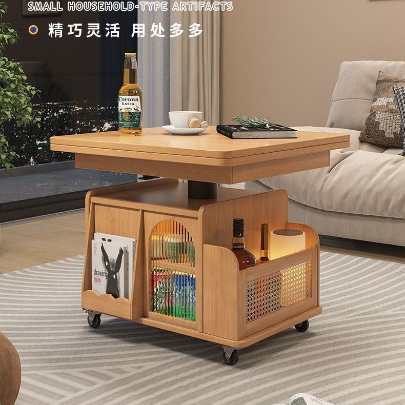 無垢材時代リフティングコーヒーテーブルモバイルカートティーテーブル折りたたみダイニングテーブル兼用ティーテーブル多機能リビングルームソファ|undefined