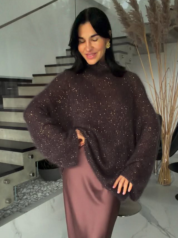 Suéter de punto de cuello alto con sequillas 2026 otoño y invierno de alta calidad marca de moda interior con base suelta suéter de viento perezoso