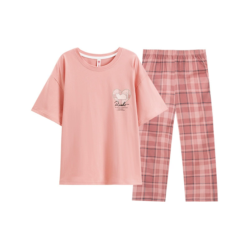 芬腾 Cotton summer pijama, thin breathable set, with short sleeve, oversize, plus size