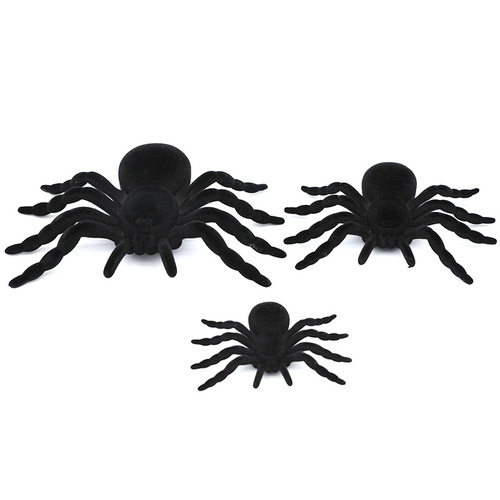 Cross-border wholesale Halloween flocked spider fluorescent spider black spider scene layout props haunted house trick gifts