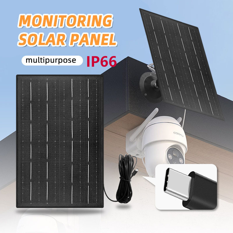 跨境单晶10W5V太阳能监控摄像充电板可用于门禁门铃 USB type-c