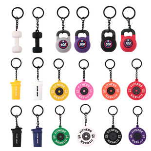 Cross-Border Hot-Selling Fitness Rubber Keychain Mini Barbell Kettlebell Ins Sports Style Bag Pendant