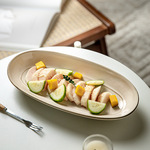 复古vintage椭圆鱼盘沙拉盘蒸鱼盘家用高级感凉菜盘陶瓷日式窑变