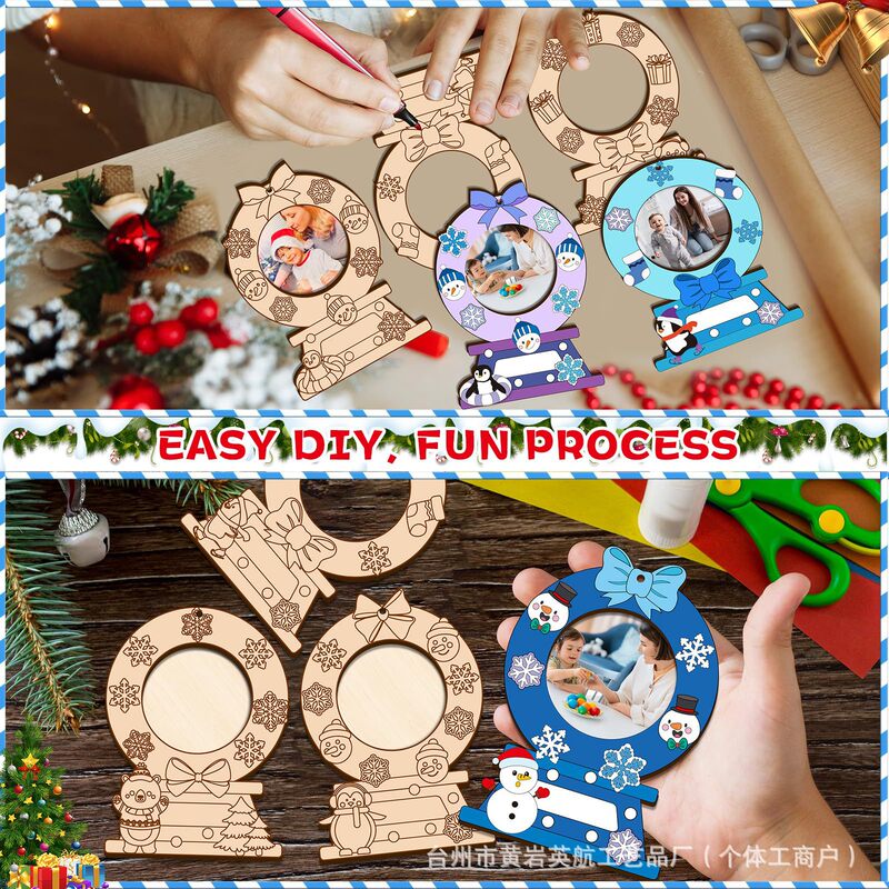 Creative Christmas Wooden DIY Photo Frame Pendant with Snowman and Snowflake Designs, Handmade Graffiti Photo Frame Christmas Tree Ornament Creative Christmas Wooden DIY Photo Frame Pendant with Snowman and Snowflake Designs, Handmade Graffiti Photo Frame Christmas Tree Ornament
