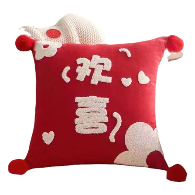 Suministros de Boda boda Xi personaje almohada pareja bordado chino cojín cored sala de bodas sofá almohada decorativa al por mayor