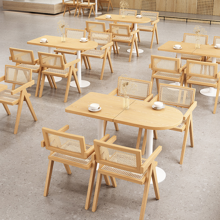 Mesa y silla de cafeteria de caña, mesa y silla de recepción de ocio, área de negociación de madera maciza, silla de comedor de Changdigar, silla de viento tranquilo