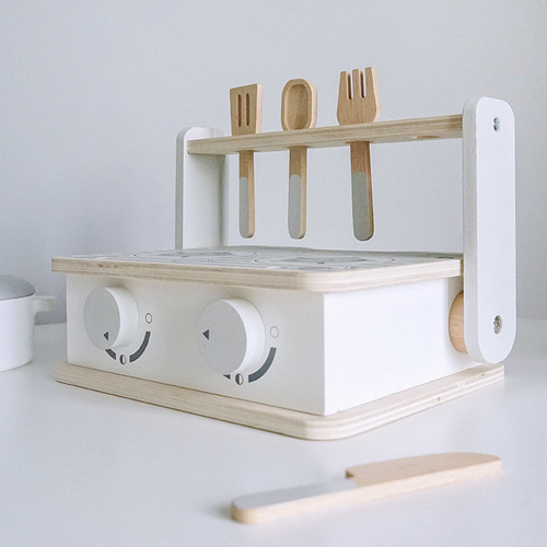 Children's wooden portable mini kitchen play house gas stove toy children's cooking and cooking set simulation tableware