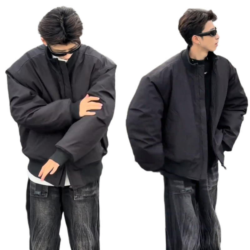 미국식 BOMBER JACKET COTTON-PADDED COAT 남자 겨울 패셔너블 프로필 냉방 코트 고급 센스 리퍼 핸섬 칼라 코튼 패딩 코트