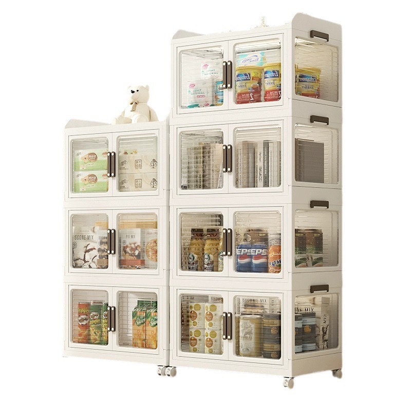 Armario de almacenamiento transparente de doble puerta y gran capacidad para ropa del hogar, refrigerios y artículos diversos, caja organizadora multifuncional.