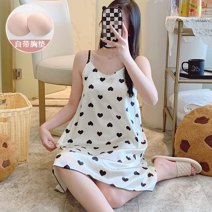 2024 pijama de verano cinta de simulación cojín de pecho delgado de dibujos animados sexy vestido de pijama de ropa de casa de mujer vestido unificado