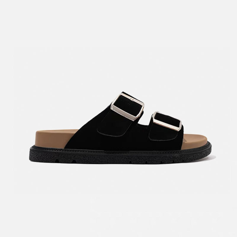 Asian Cross-Border Trade Summer Flat Sandals with Square Buckle, Thick-Soled Beach Birkenstock-Style Slippers for Women, Comfortable and Trendy