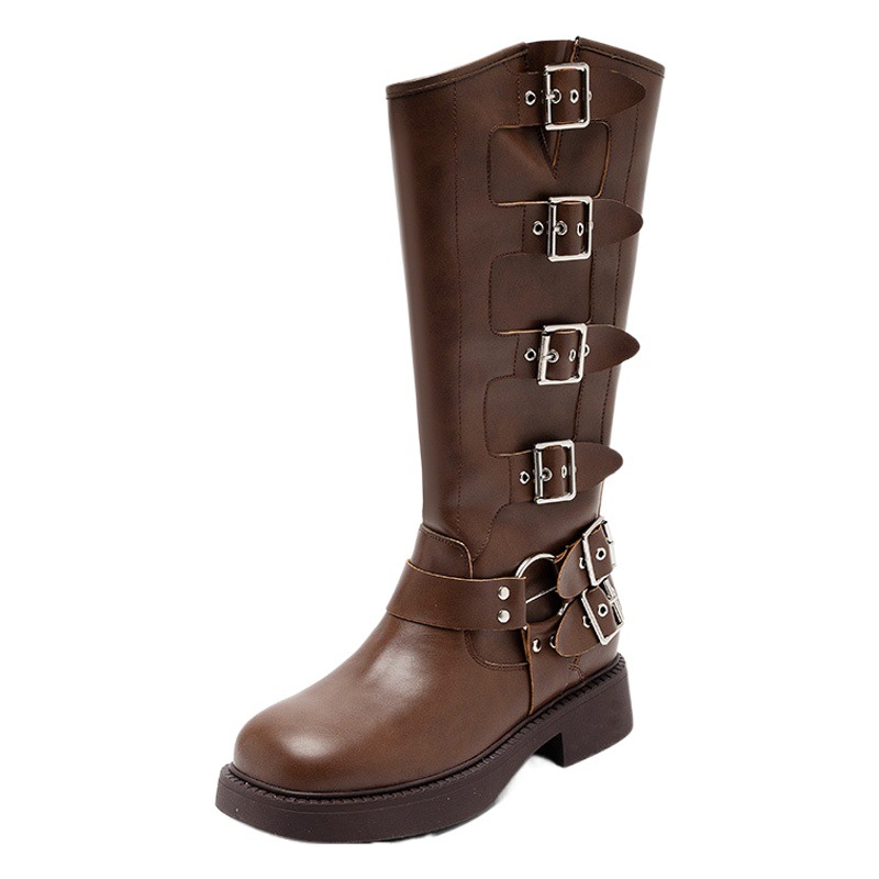 Botas largas Augu Shiden para mujer, nueva colección otoño-invierno 2025, estilo vaquero occidental, retro, moda británica, botas de motociclista.