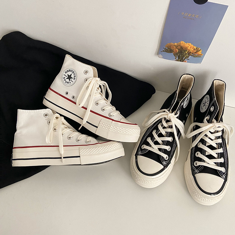 High-Top-Schuhe mit dicken Sohlen, klassische Canvas-Schuhe für Damen, Ulzzang Hong Kong-Stil, vielseitige 2022 neue koreanische Version von Schuhen_voghion.com