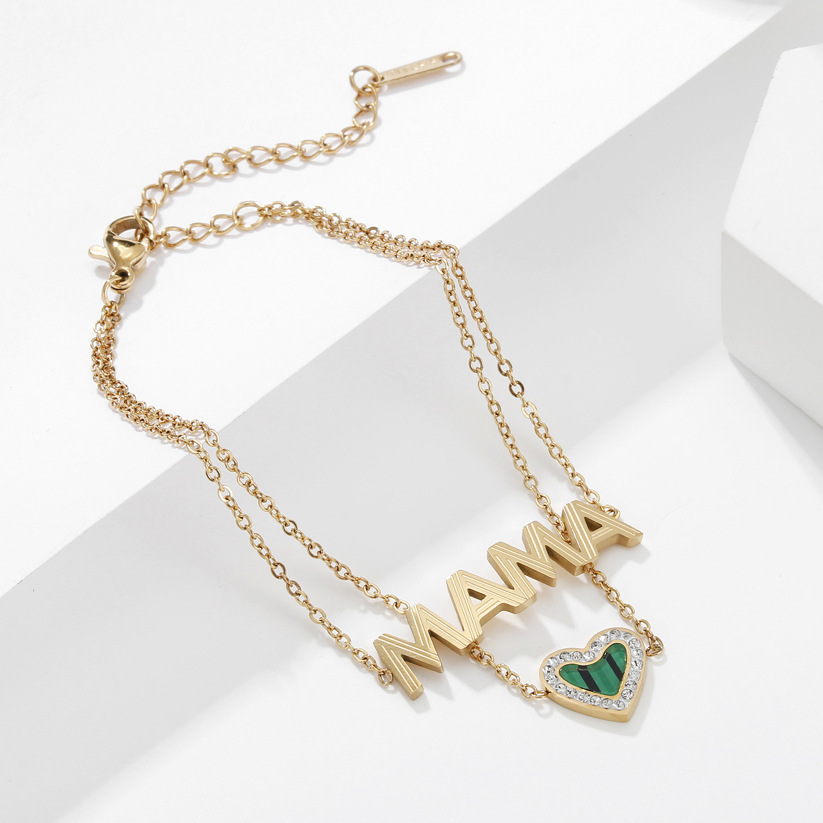 Fashion Heart Shape Stainless Steel Inlay Zircon Bracelets 1 Piece