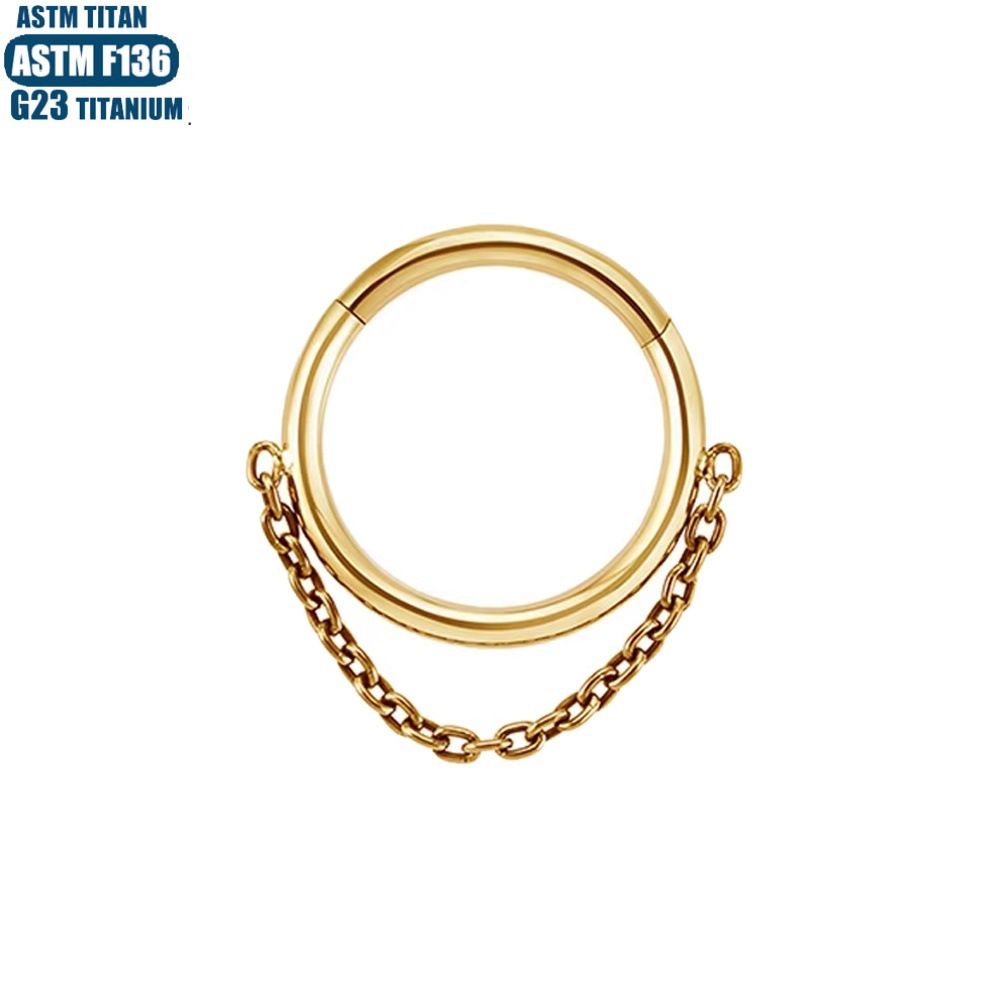 G23 Titanium Hinge Nose Ring with Zircon Chain Earrings - Seamless Open Ring Cartilage Septum Perforated Ear Ring Nose detail image 16